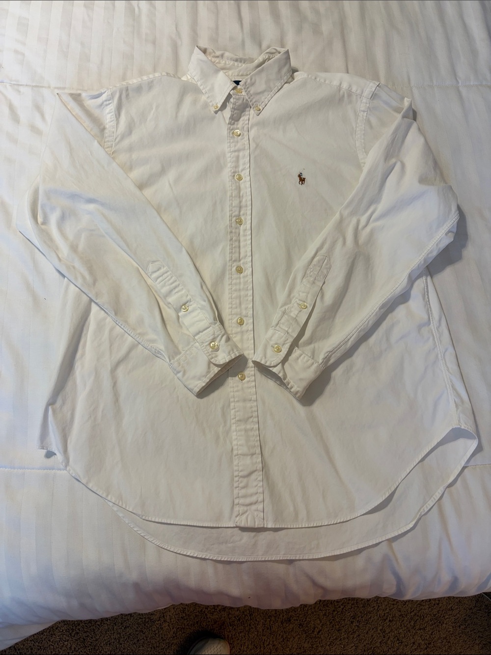 Ralph Lauren White Button-Down Shirt with Polo Pony Embroidery